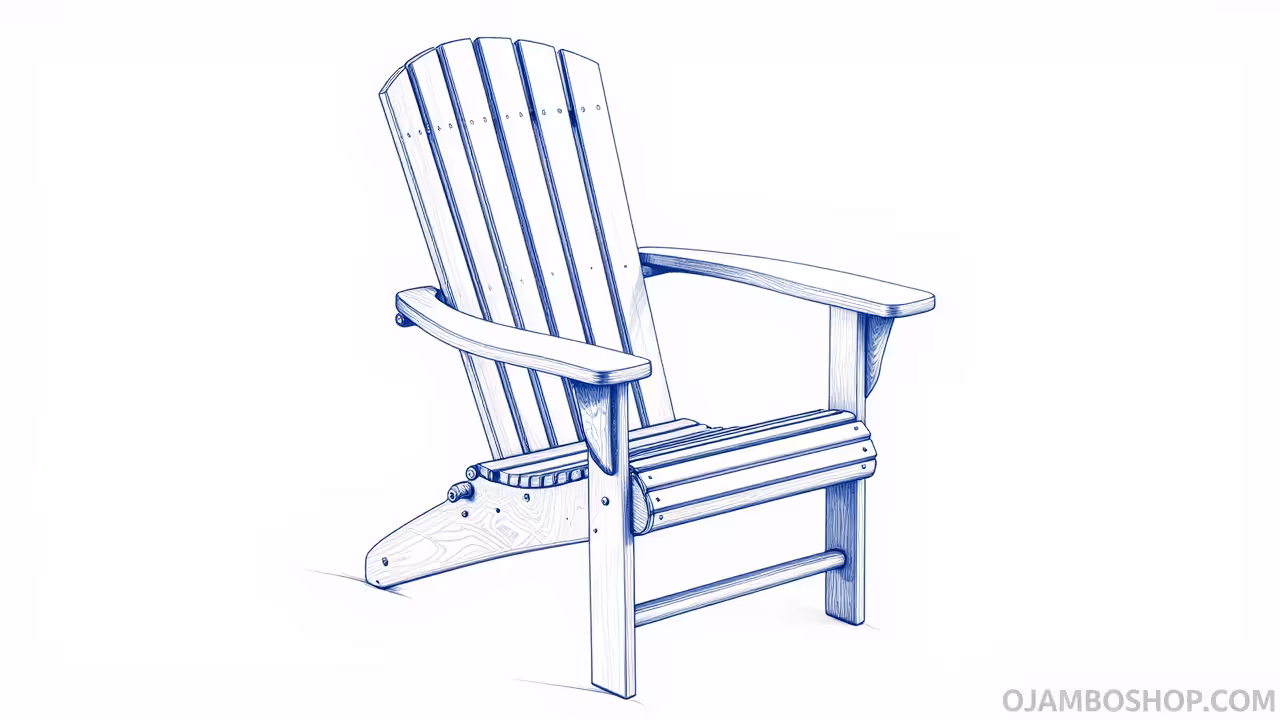 Classic Adirondack Chair with Curved Back Technical Framing Detail