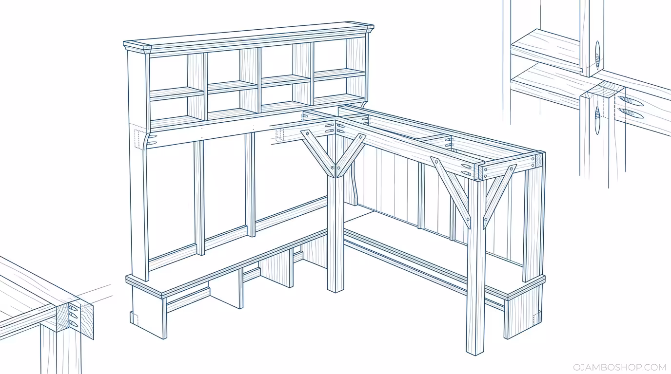 Entryway Hall Tree with Bench and Cubbies Technical Framing Detail