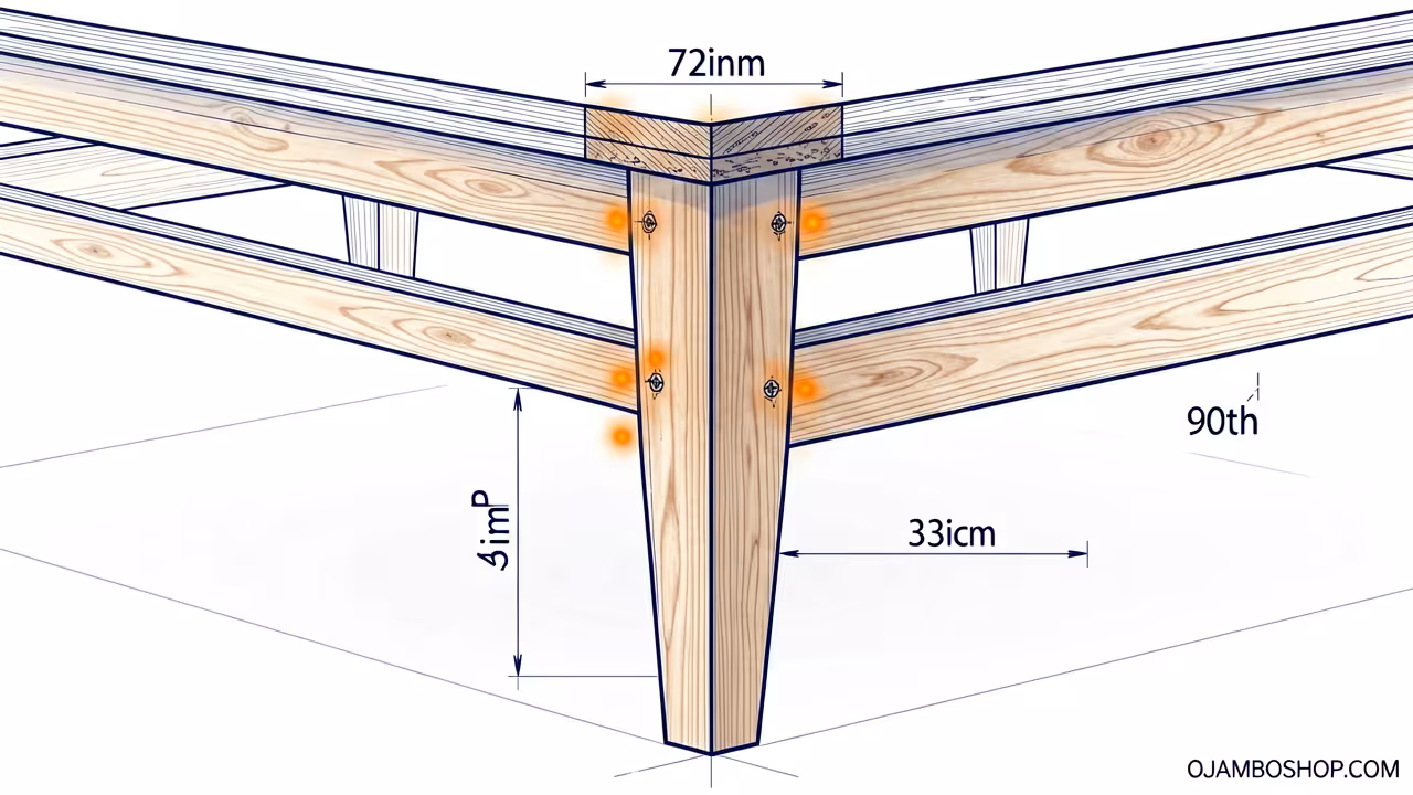 Narrow Tapered Sofa Console with Integrated Outlets Technical Framing Detail