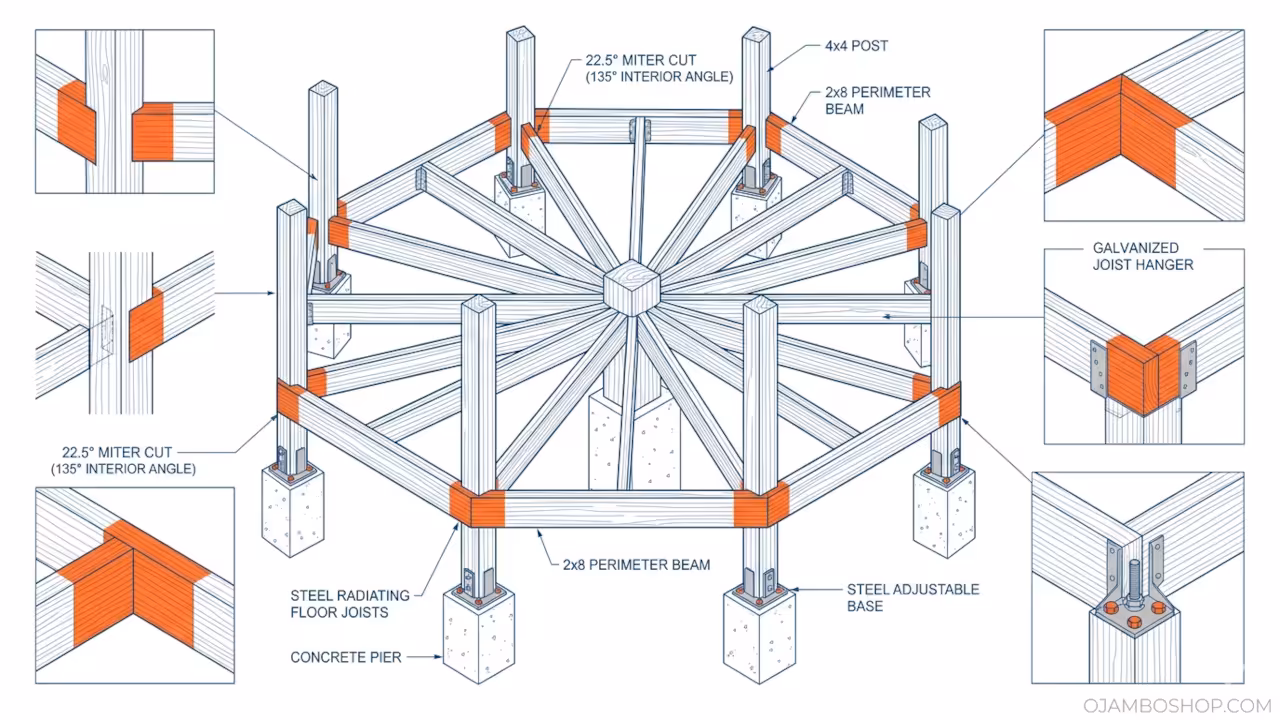 Octagonal Backyard Tea House (Eastern Style) Technical Framing Detail