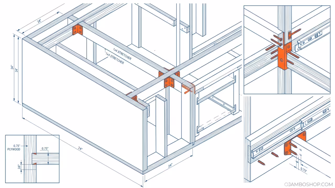 The Ultimate Multifunctional Kitchen Island with Pull-Out Trash and Spice Rack Technical Framing Detail
