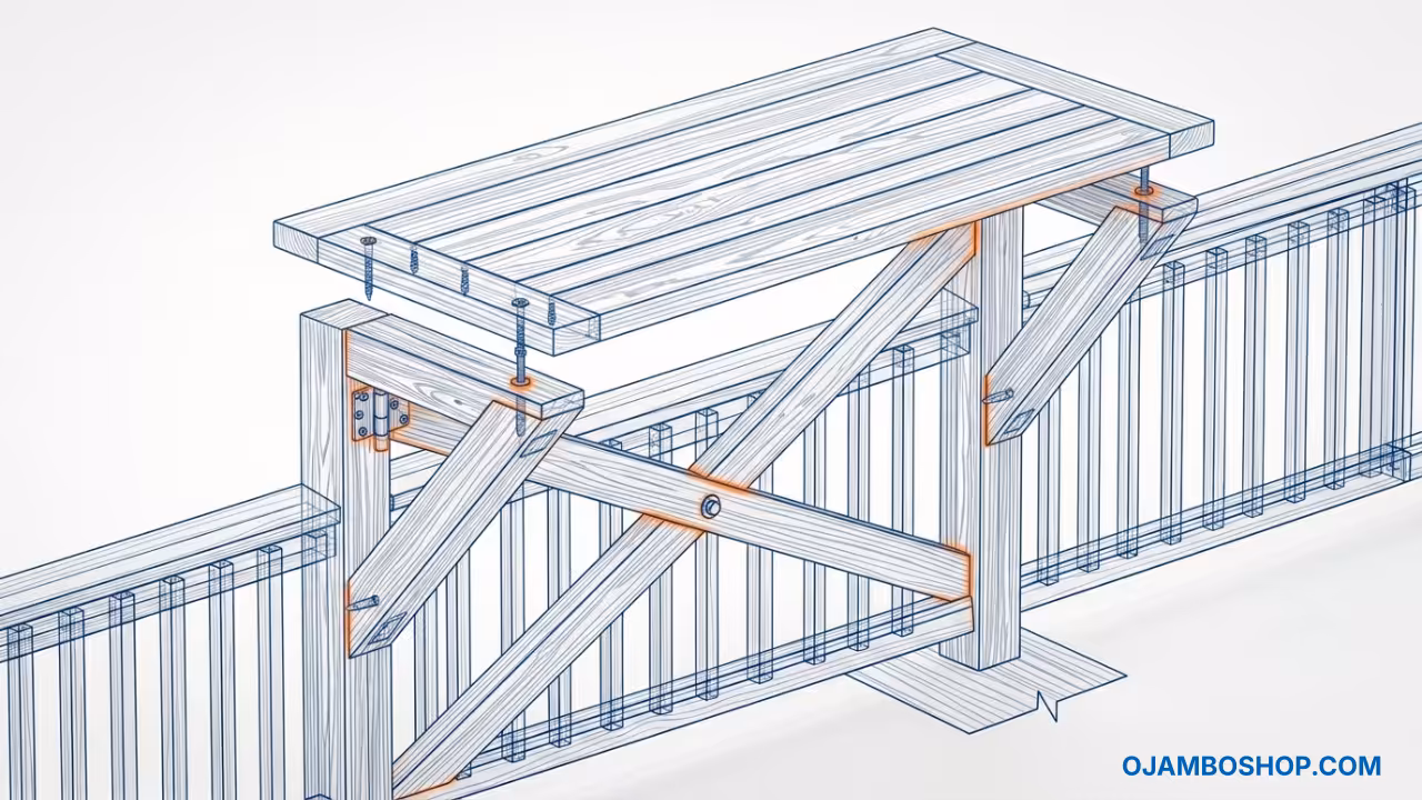 Outdoor Bar-Height Deck Railing Table Technical Framing Detail
