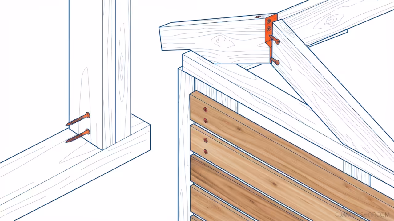 Modern Slat-Wall Garbage and Recycling Enclosure Technical Framing Detail