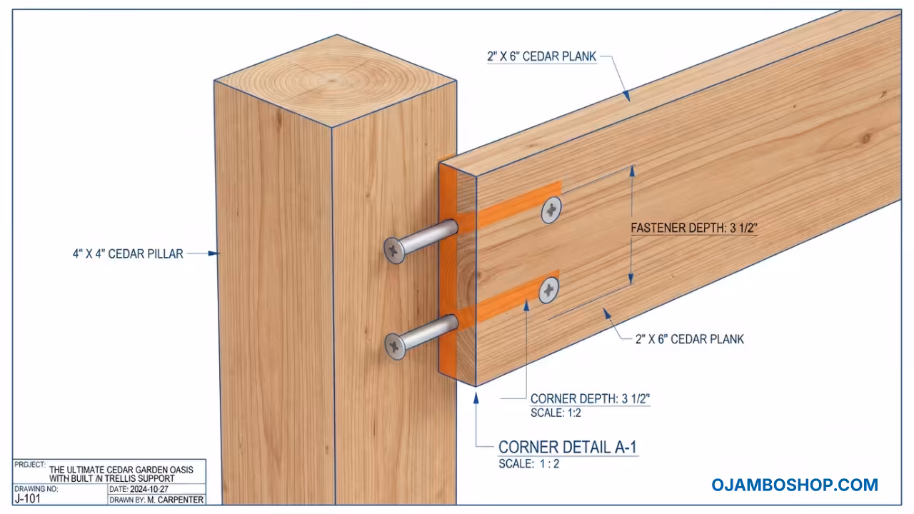 The Ultimate Cedar Garden Oasis With Built In Trellis Support Technical Framing Detail